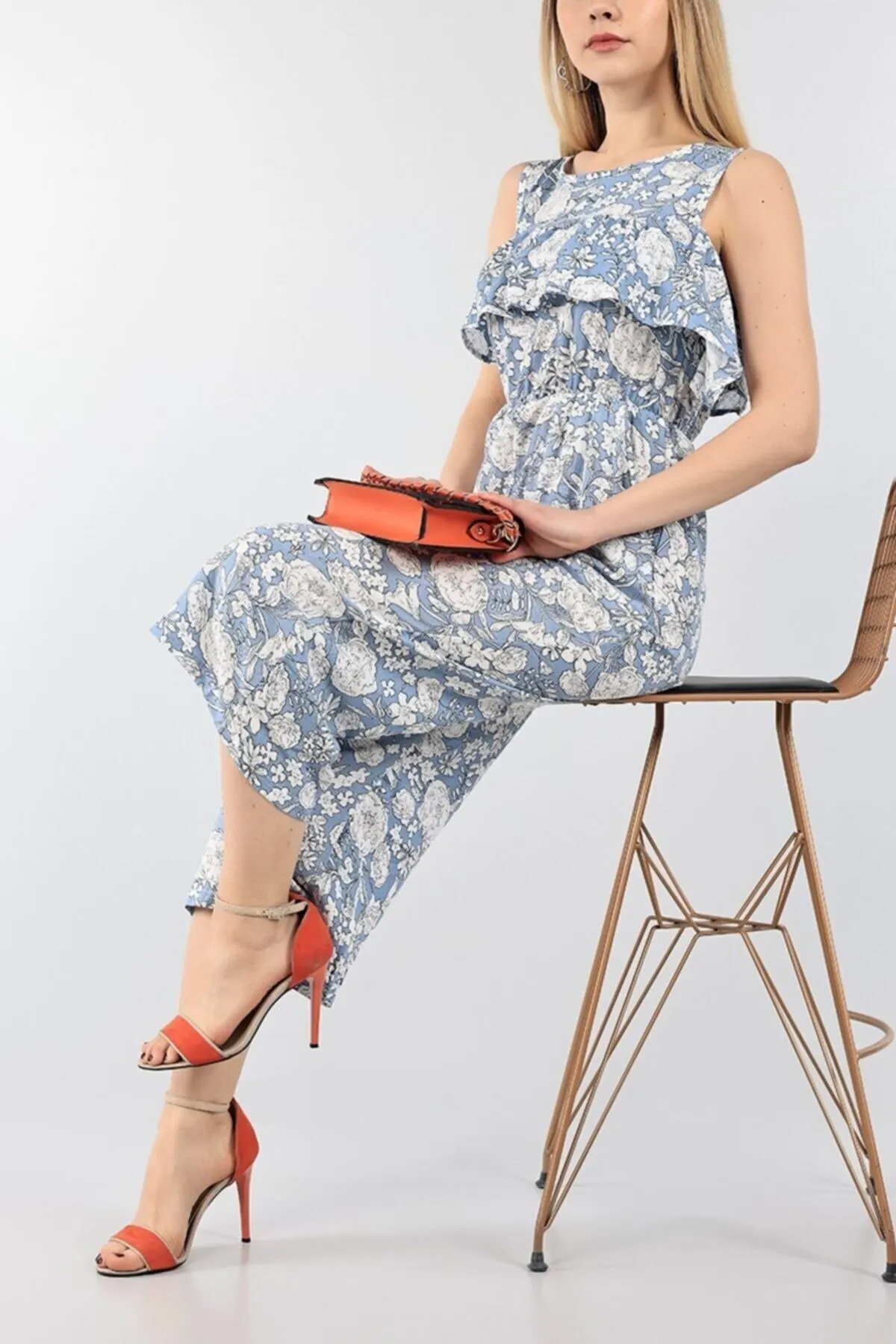 

Women's Overalls Blue Elastic Waist Woven Jumpsuit Hot Casual Fashion Sleeveless Baggy Trousers Overalls