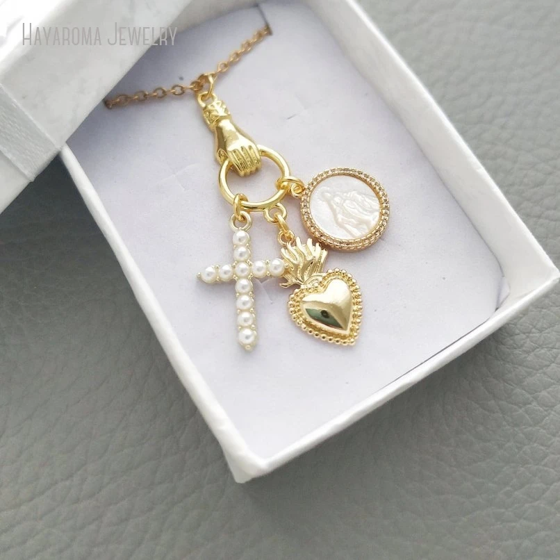 10 шт. ожерелье с сакральным сердцем золотой кулон Ex Voto жемчужный крест подвески