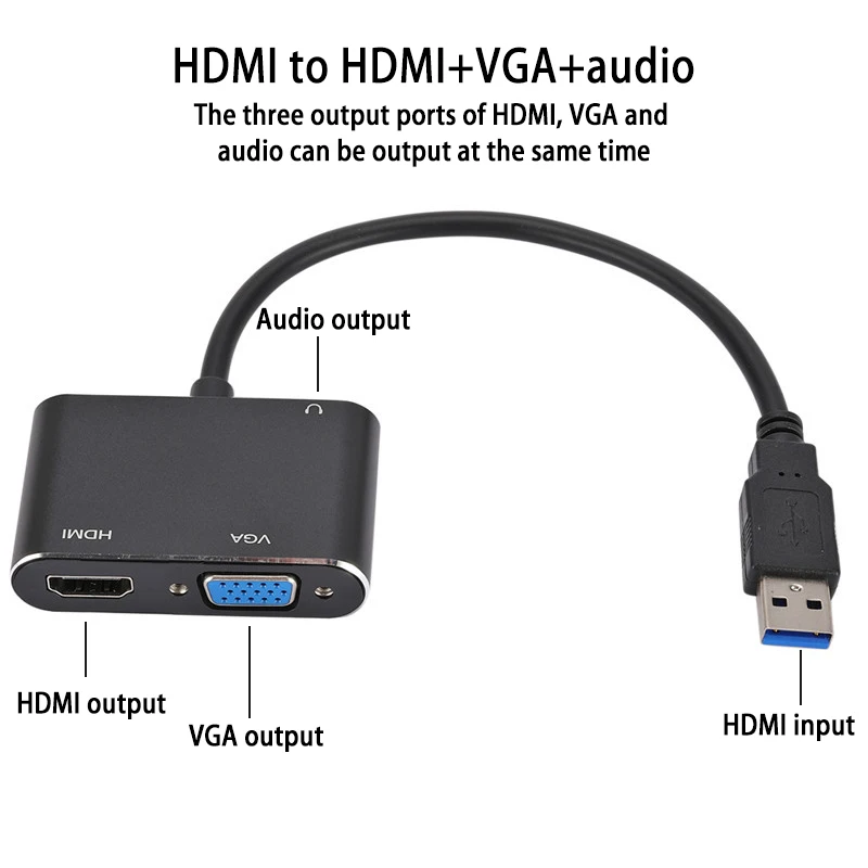 

Конвертер VGA совместимый с USB3.0 на HDMI, преобразователь видео и аудио, кабель VGA, расширение для монитора компьютера, проектора, телевизора