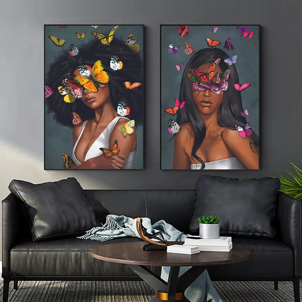 

Настенная картина для гостиной с изображением девушки и бабочки