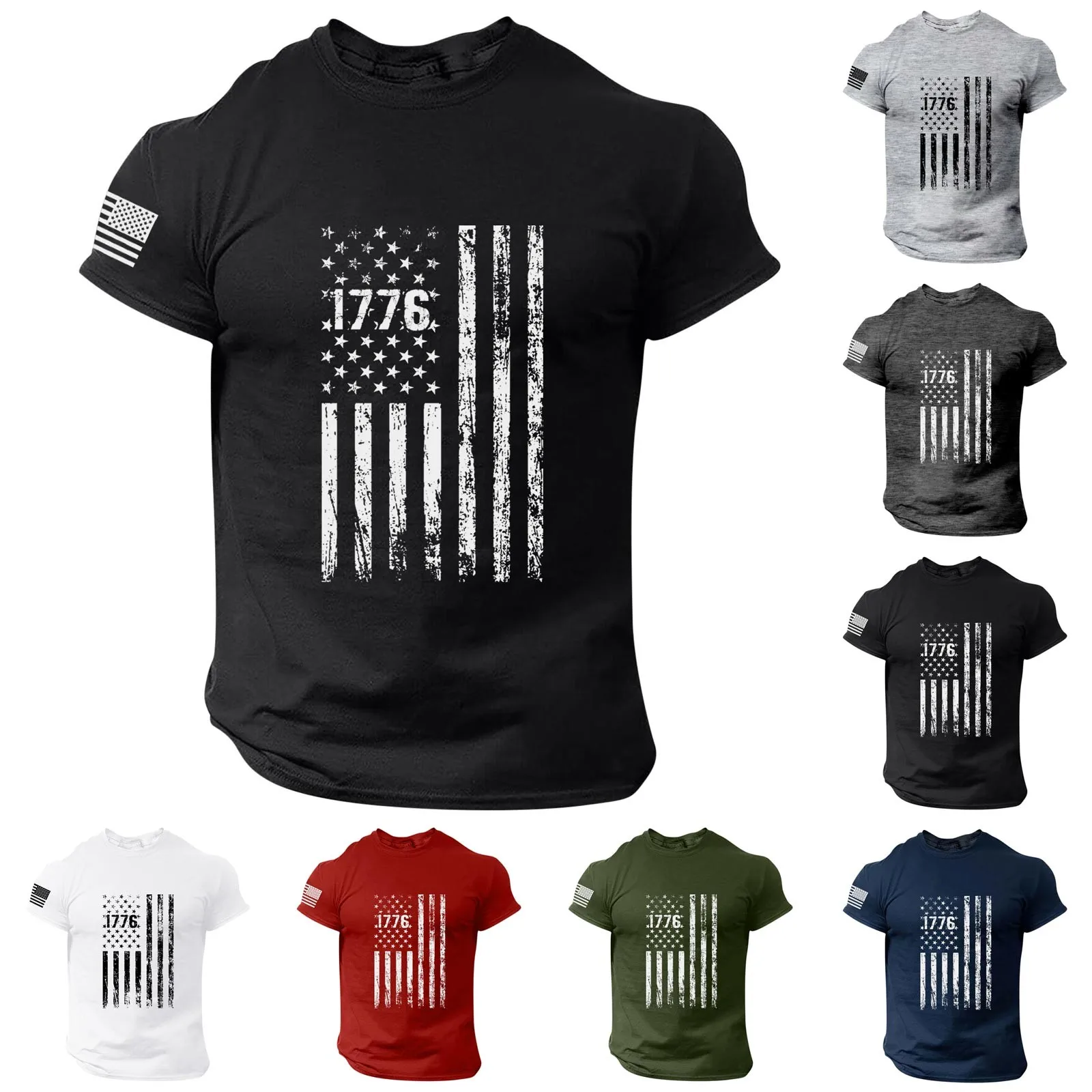 

Mens Plain T Shirts Men's Independence Day Flag Print Spring/summer Leisure Sports Comfortable Breathable Classic Blouses Men