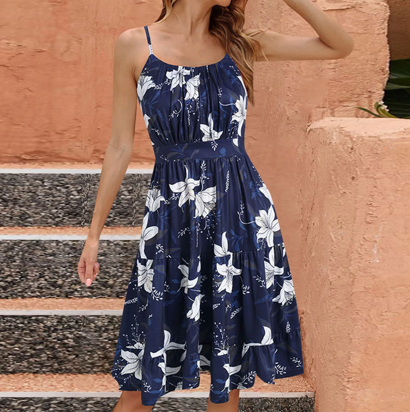 

Женский сарафан на бретельках, повседневное Свободное платье с цветочным принтом, без рукавов, в винтажном стиле, лето 2022