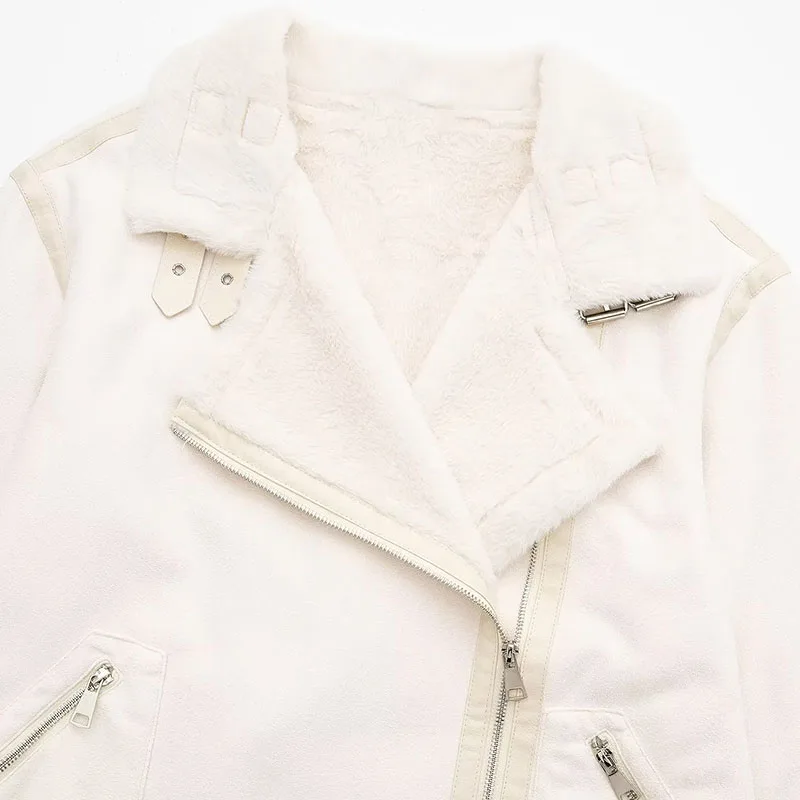 Ardm Casual Streetwear Faux Fur Splicing Motorcycle Jacket Women Thick Warm Winter Jacket Coat Zipper Suede New In Outwears Tops