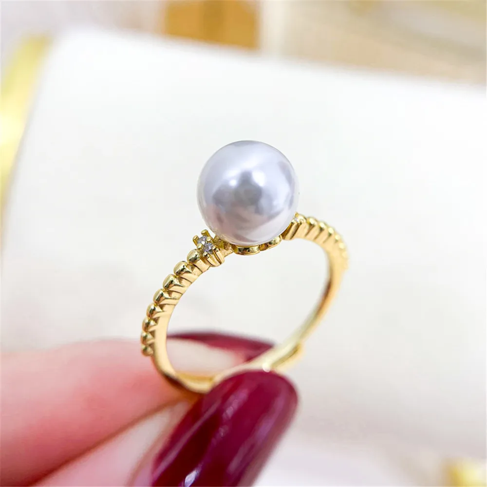 

Simple gold silver ring with empty DIY pearl accessories S925 sterling silver jewelry suitable for 7-9mm beads