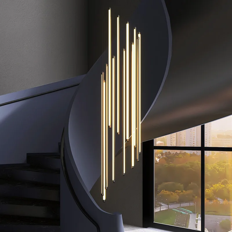 

Light Led Art Chandelier Pendant Lamp Modern Aluminum Tube Ligting Stair Loft Living Dining Room Decor Hanging Luminaire