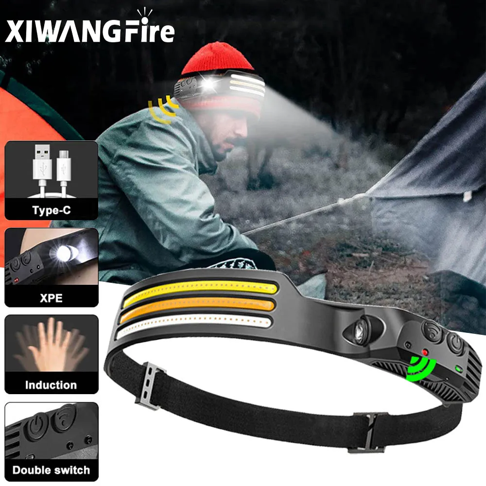 

Sensor LED Powerful Headlamp Camping Fishing Search Light USB Head Waterproof LED Headlamp Headlight 10 Lighting Modes Lantern
