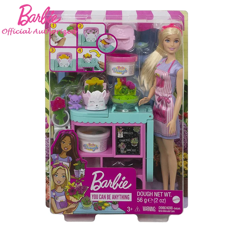 Barbie Girl Florist Playset 12-Inch Blonde Doll Princess Flower-Making Station Different Color Love Bear Accessories Bratz Toy images - 6