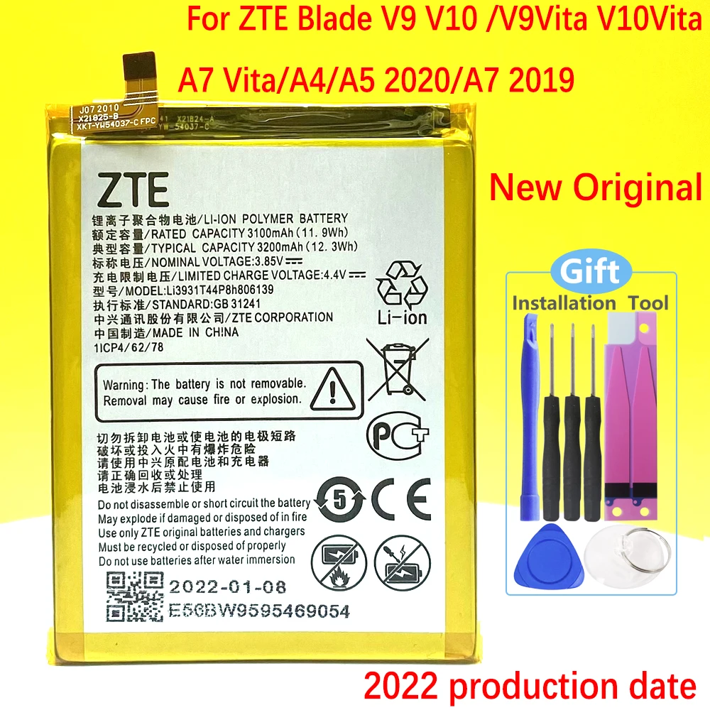 

New Original 3200mAh Li3931T44P8h806139 Battery For ZTE Blade V9 V10 /V9Vita V10Vita/A7 Vita/A4/A5 2020/A7 2019 Mobile Phone