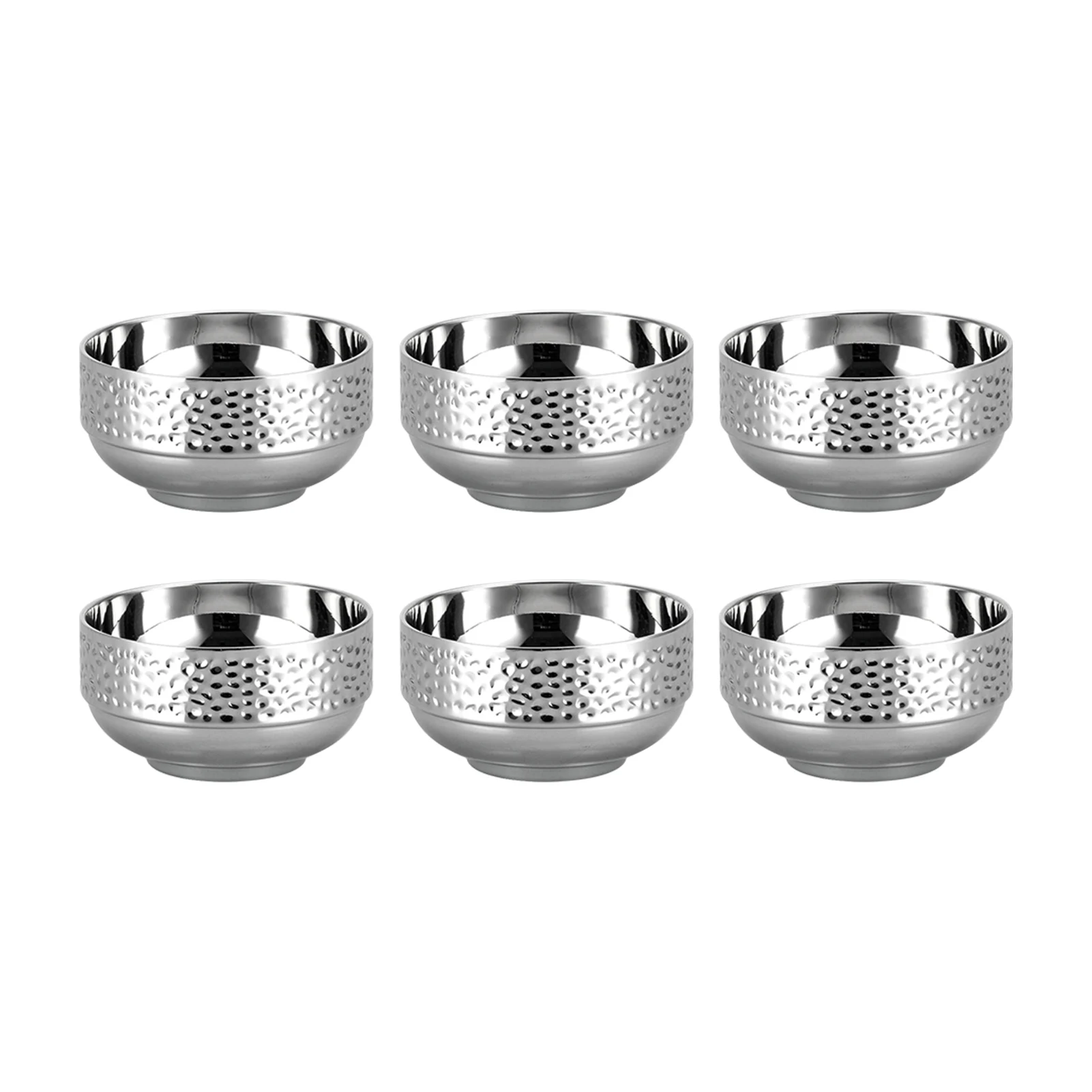 

6pcs Stainless Steel Bowl Practical Adult Kids Rustproof Double Layer Thermal Insulation Dishwasher Safe Wear Resistant Salad