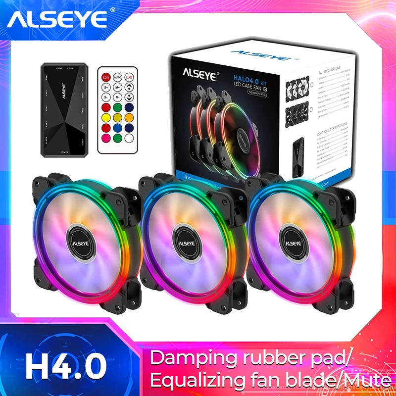 

Комплект кулеров Alseye Halo 4,0 120 мм для компьютера, чехол со светодиодной подсветкой, регулируемый кулер для охлаждения ПК с пультом ДУ