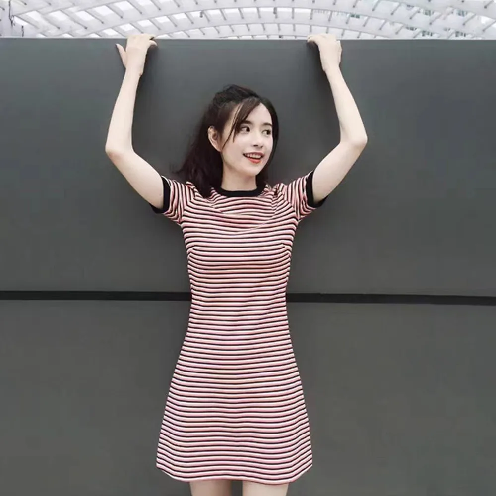 

Light luxury women's 2022 early autumn new products stretch knitted simple striped slim dress, back strap design