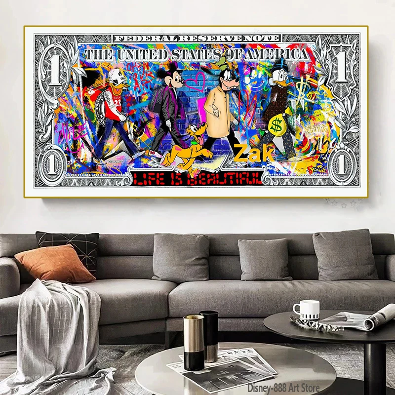 Мультяшные граффити Постер Диснея Микки Маус гофи собака на долларе Картина