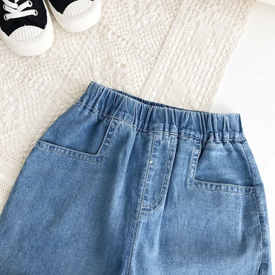 Children's Suit 2022 Summer New Gray, Letter Printed Sleeveless Boys and Girls Baby Denim Shorts Fashion Two-Piece Suit