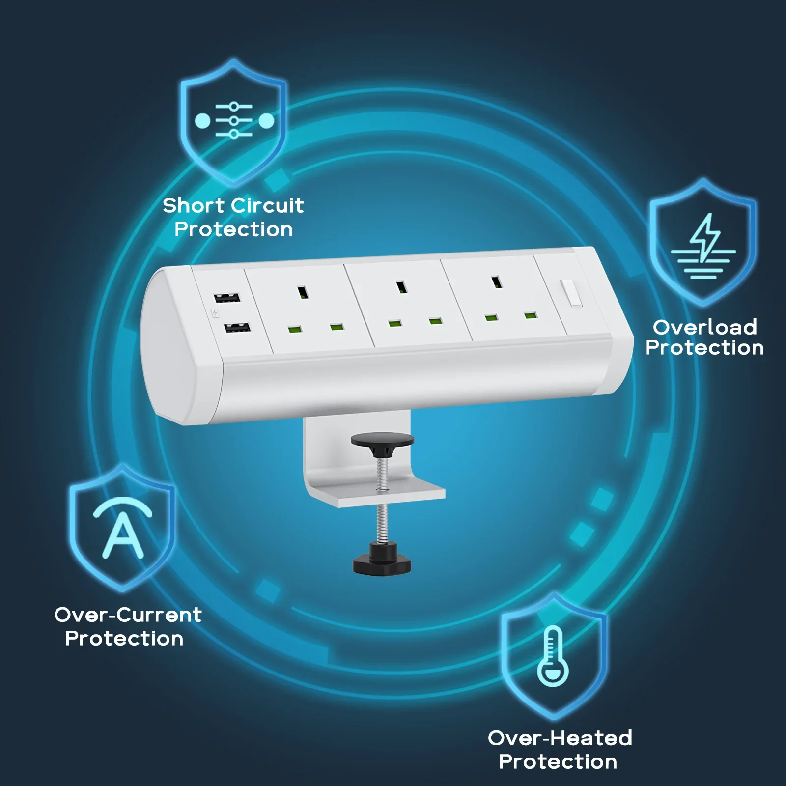 Зажим на настольном крепление многоразъема британская розетка с USB-разъемом для
