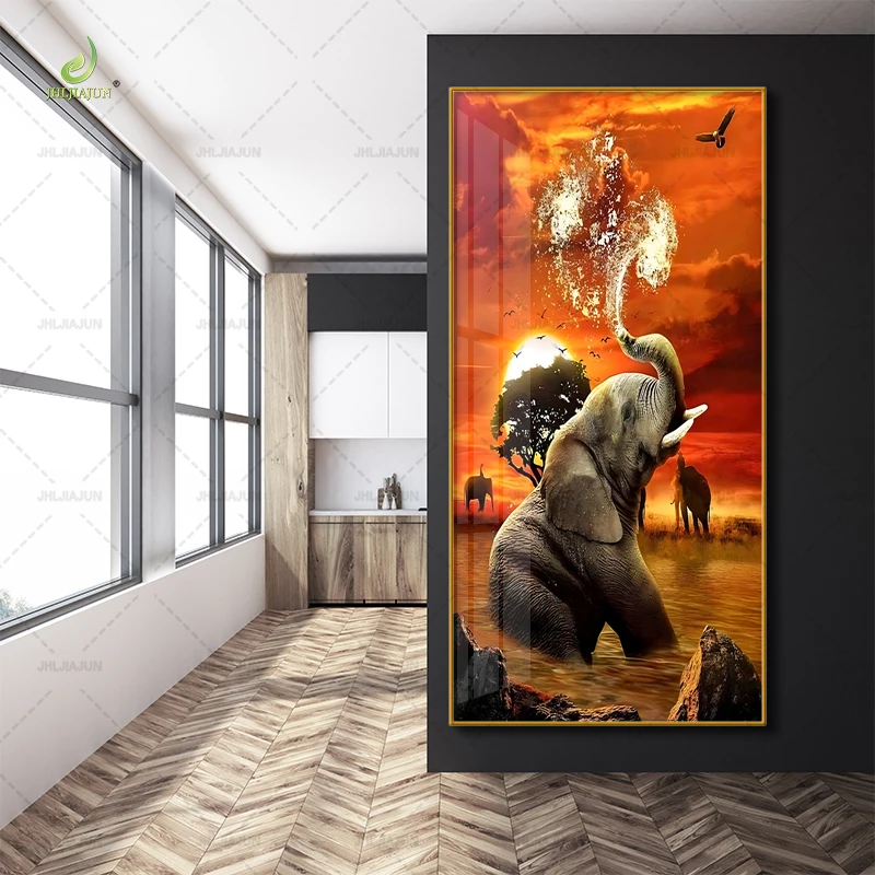 Современный фон с рисунком животного слона золотая рамка хрустальная фарфоровая