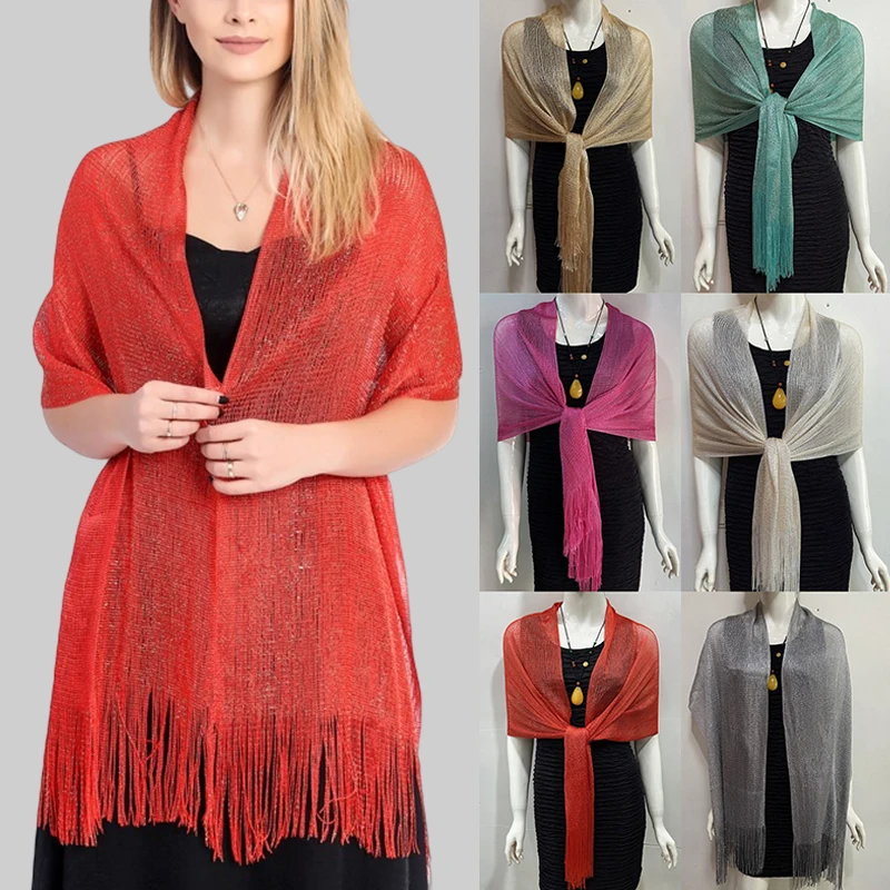 

Golden Silvery Wire Tassels Shawls Wraps For Evening Party Dresses Shawl Bridal Bridesmaid Wedding Temperament Accessories Scarf