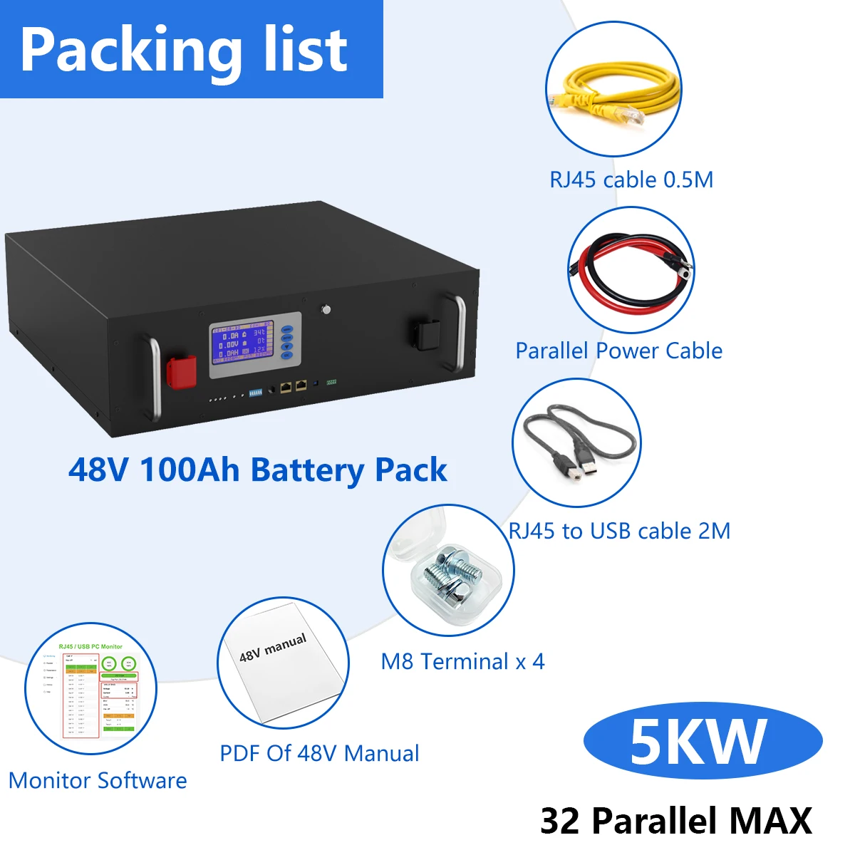 Tanie 48V 100Ah 200Ah LiFePO4 Pack Bateria Litowo-jonowa 108% Pojemność 32 Parellel 5Kw 6000 + Cykl Z CAN/RS485 Dla PV Ue Usa Bez Podatku Kup 48V 100Ah 200Ah LiFePO4 Pack Bateria Litowo-jonowa 108% Pojemność 32 Parellel 5Kw 6000 + Cykl Z CAN/RS485 Dla PV Ue Usa Bez Podatku