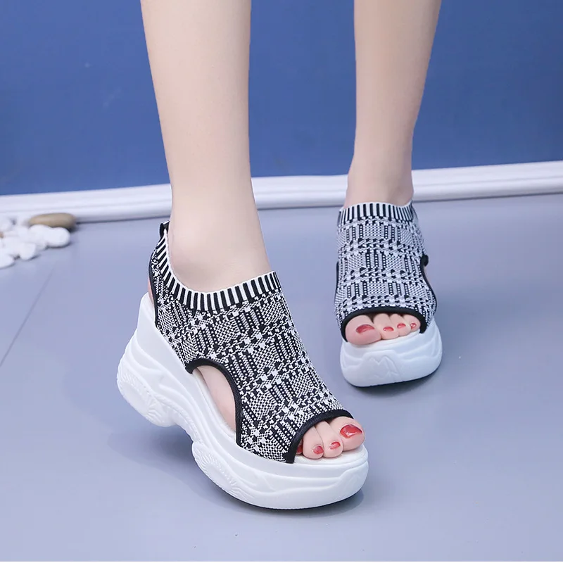 Women Sandals Wedge Heel Elastic Cloth Cover Foot Ladies Sandals Thick-soled Casual Women's Shoes Sandalias De Mujer Sapato