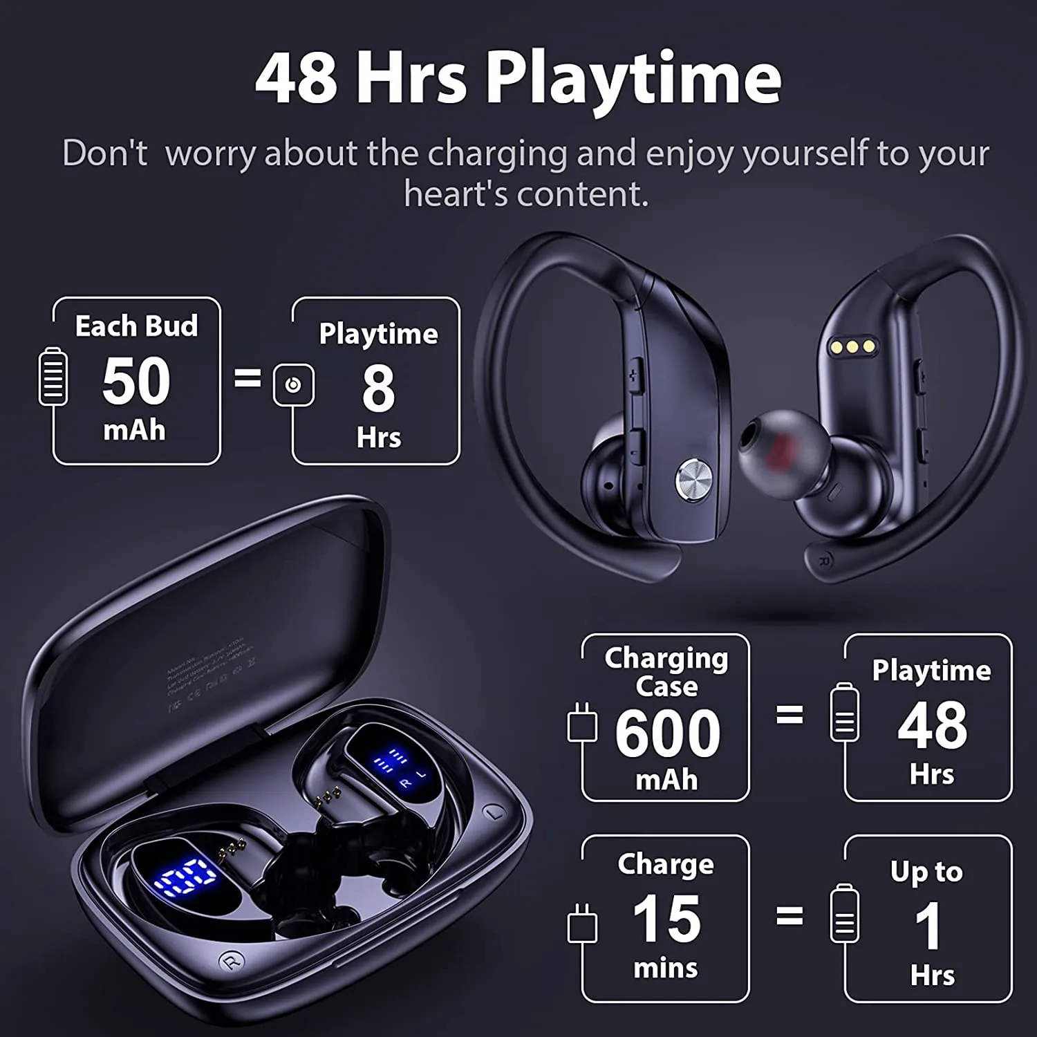 

Bluetooth-наушники TWS с микрофоном, светодиодным дисплеем