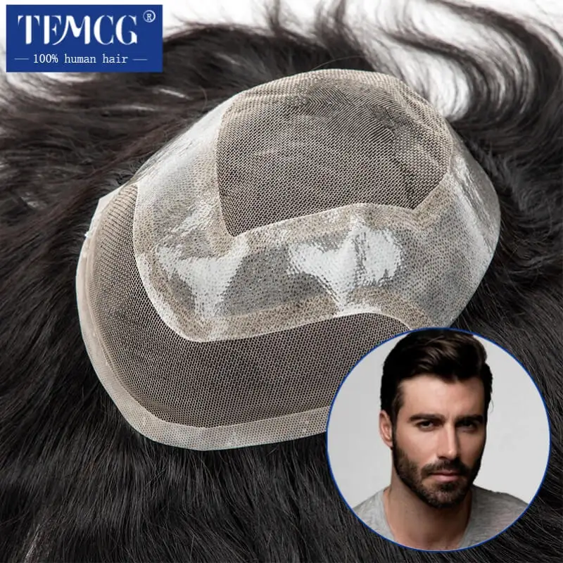 Lace & Pu Male Hair Prosthesis Breathable Wig For Men 100% Natural Human Hair Toupee Men Wig Exhuast Systems Free shipping