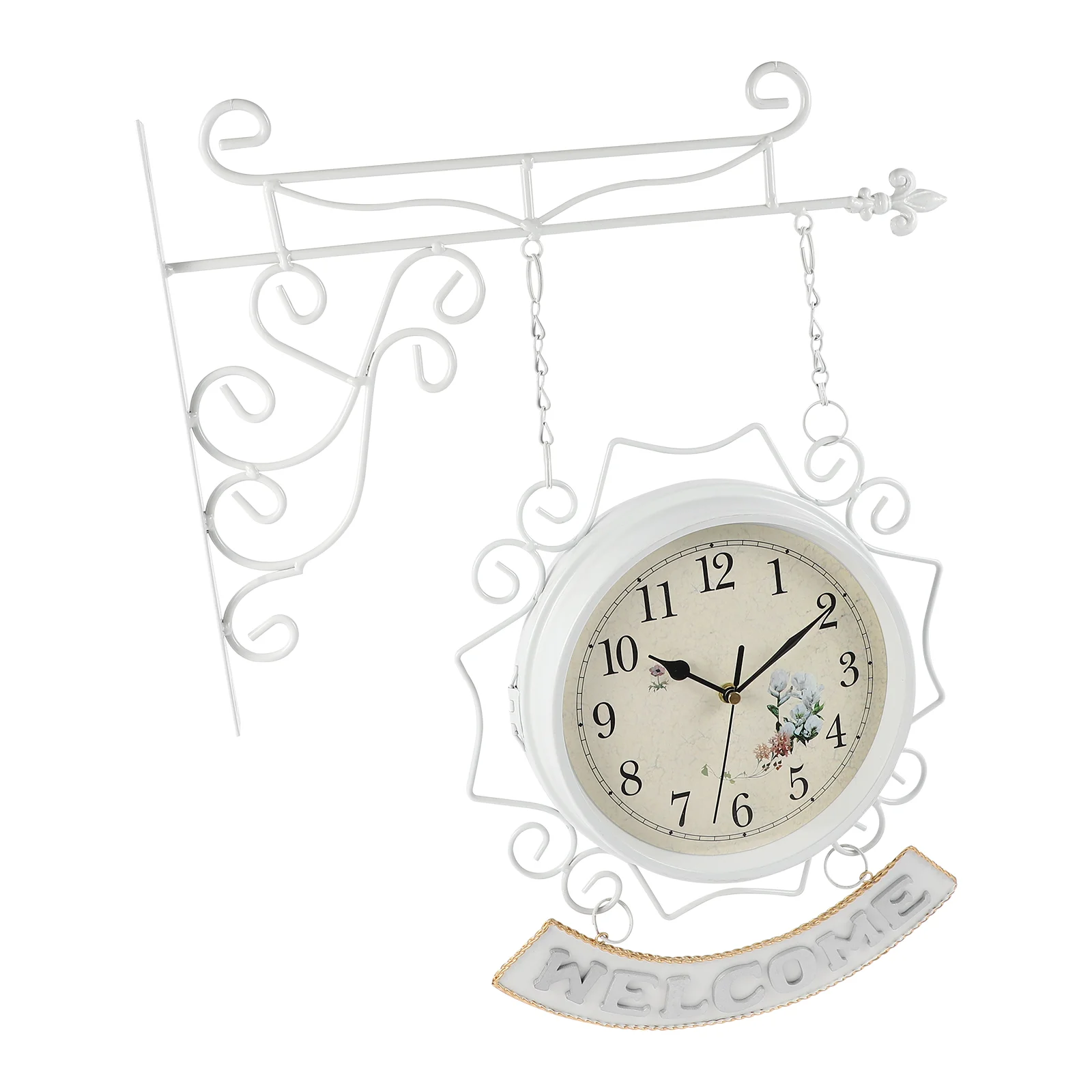 

Clock Wall Hanging Metaldecorative Round European Retro Double Household Style Vintage Gift Large Station Roman Watch Modern