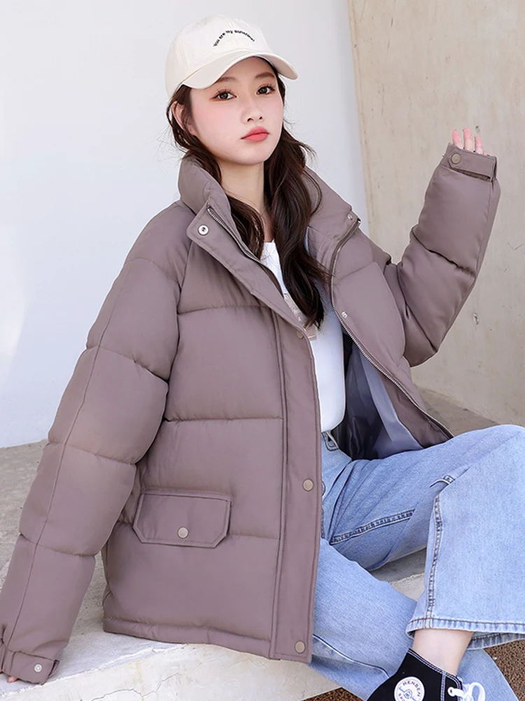 2022 Women's Winter Jacket Streetwear Zipper Straight 8 Solid Color Padded Coat Warm Femme Parkas Black Women Clothing