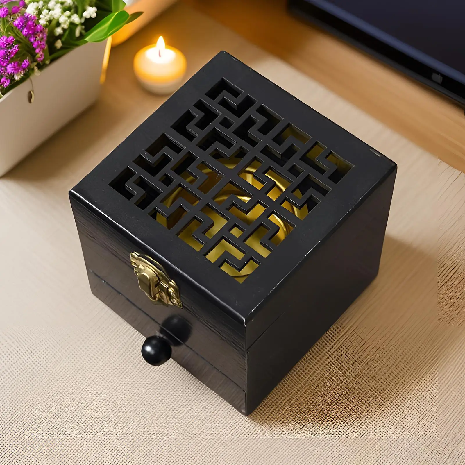 Деревянная курильница с крышкой для медитации йоги спа