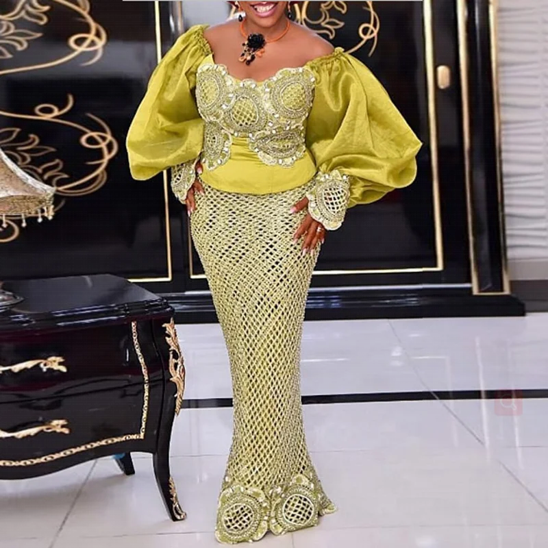 

Комплект из 2 предметов, африканские платья для женщин, облегающее пикантное платье-Русалка Макси, элегантные свадебные платья, длинное пла...