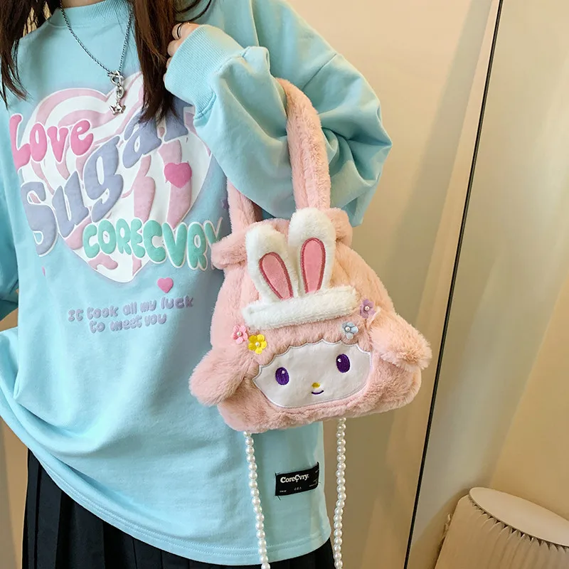 

My Melody Girl Cute Plush Shoulder Bag Sanrio Anime Cartoon Plush Toy Bag Girl Kawaii My Melody Messenger Bag Shoulder Bag Gifts