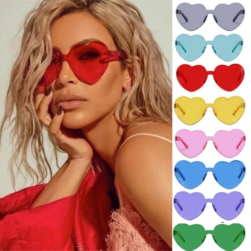 

Heart-shaped Sunglasses Candy Color Frameless Woman Dazzling Color Transparent Polarized Lens Trend Personality Girl Sunglasses