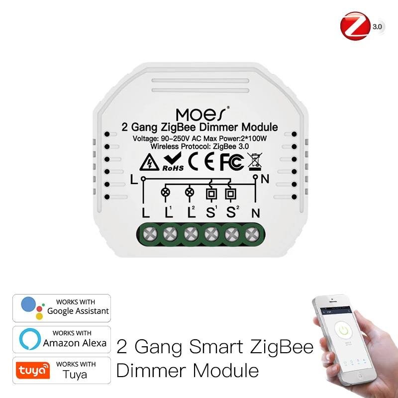 

Zigbee Smart Dimmer Module DIY Mini Switch 2 Gang Switch Timing Smartlife/Tuya APP Voice Remote control With Alexa Google Home