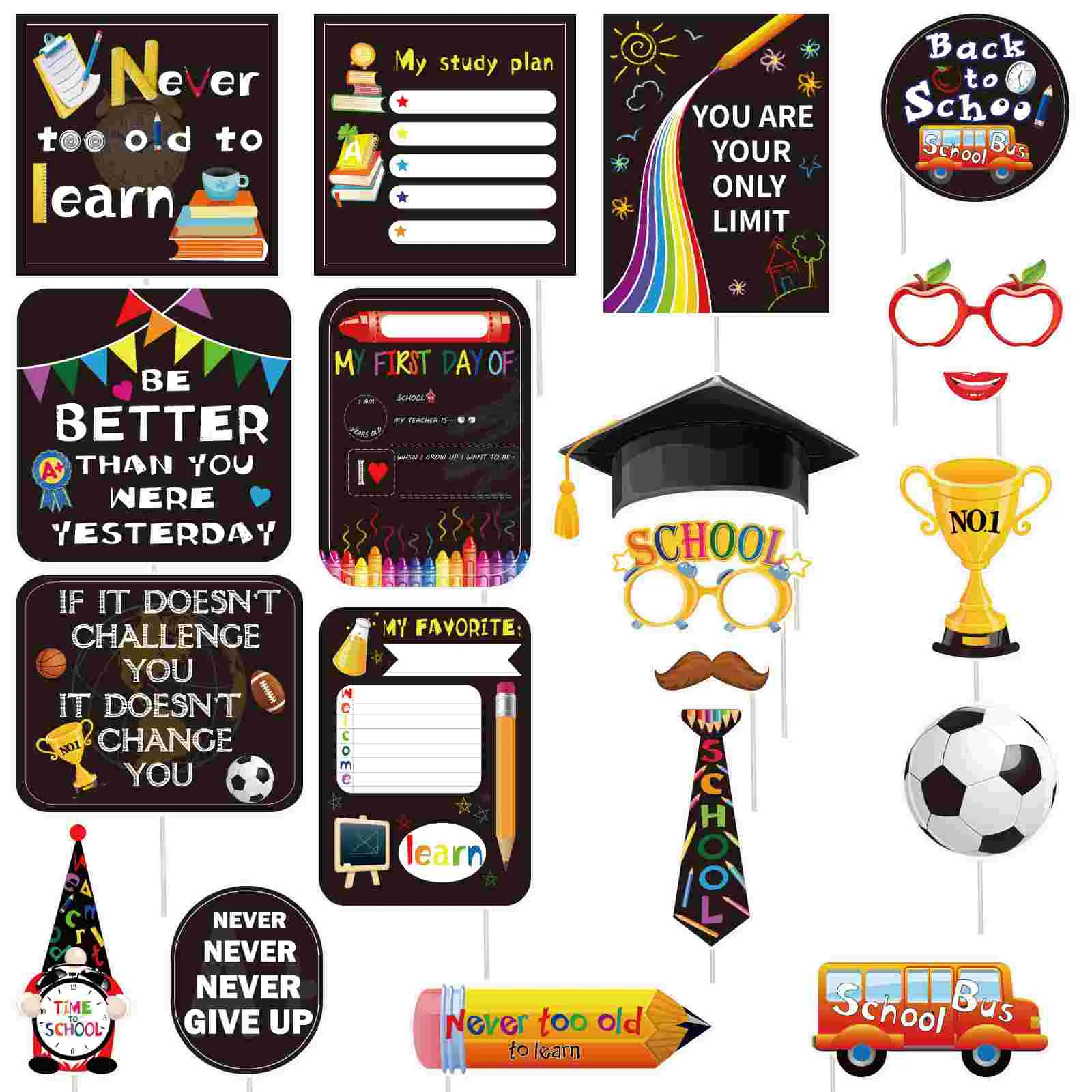 

20PCS Back to School Party Decorations Selfie Photo Booth Props Photo Props for Teacher Appreciation