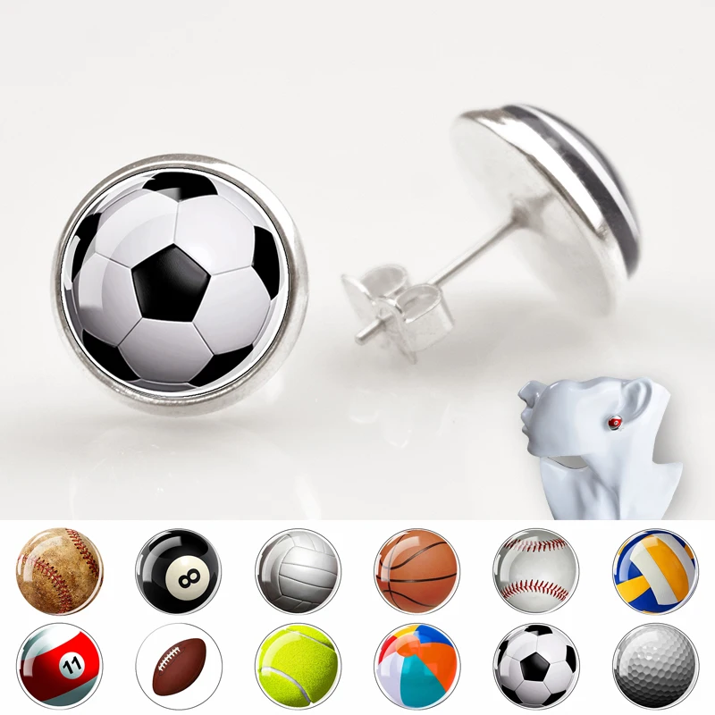 Golf Billiard Volleyball Creative Silver Plated Earrings Simple Women Jewelry