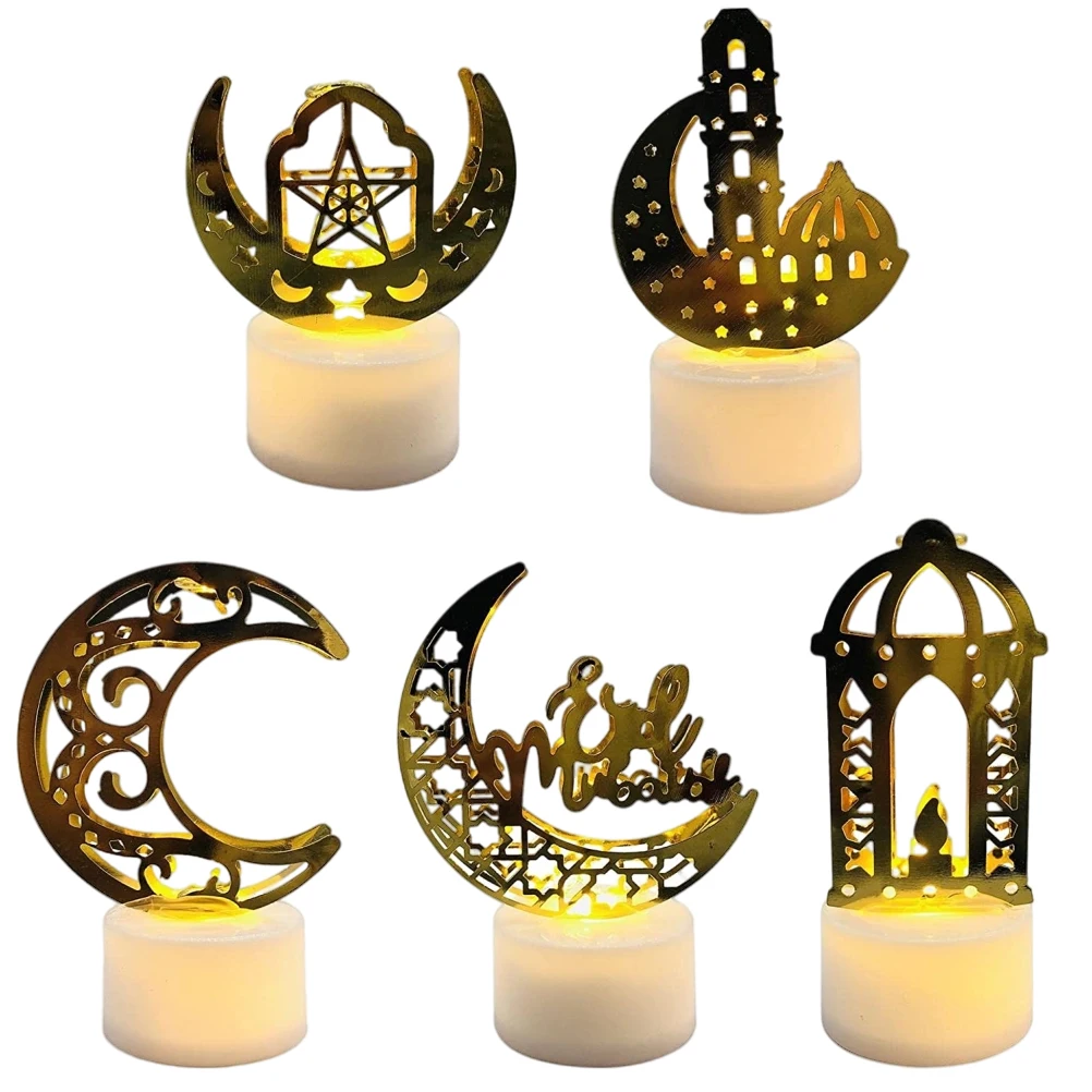 

5PCS Ramadan Kareem with LED Candles Eid Mubarak Decoration For Home Islamic Muslim Party Supplies Moon Decor EID Al Adha Gift