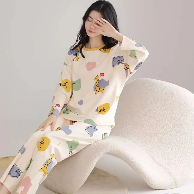 New Pajamas Ladies Spring and Autumn Long Sleeve Thin Section Women's Autumn and Winter Large Size Casual Autumn Homewear Set