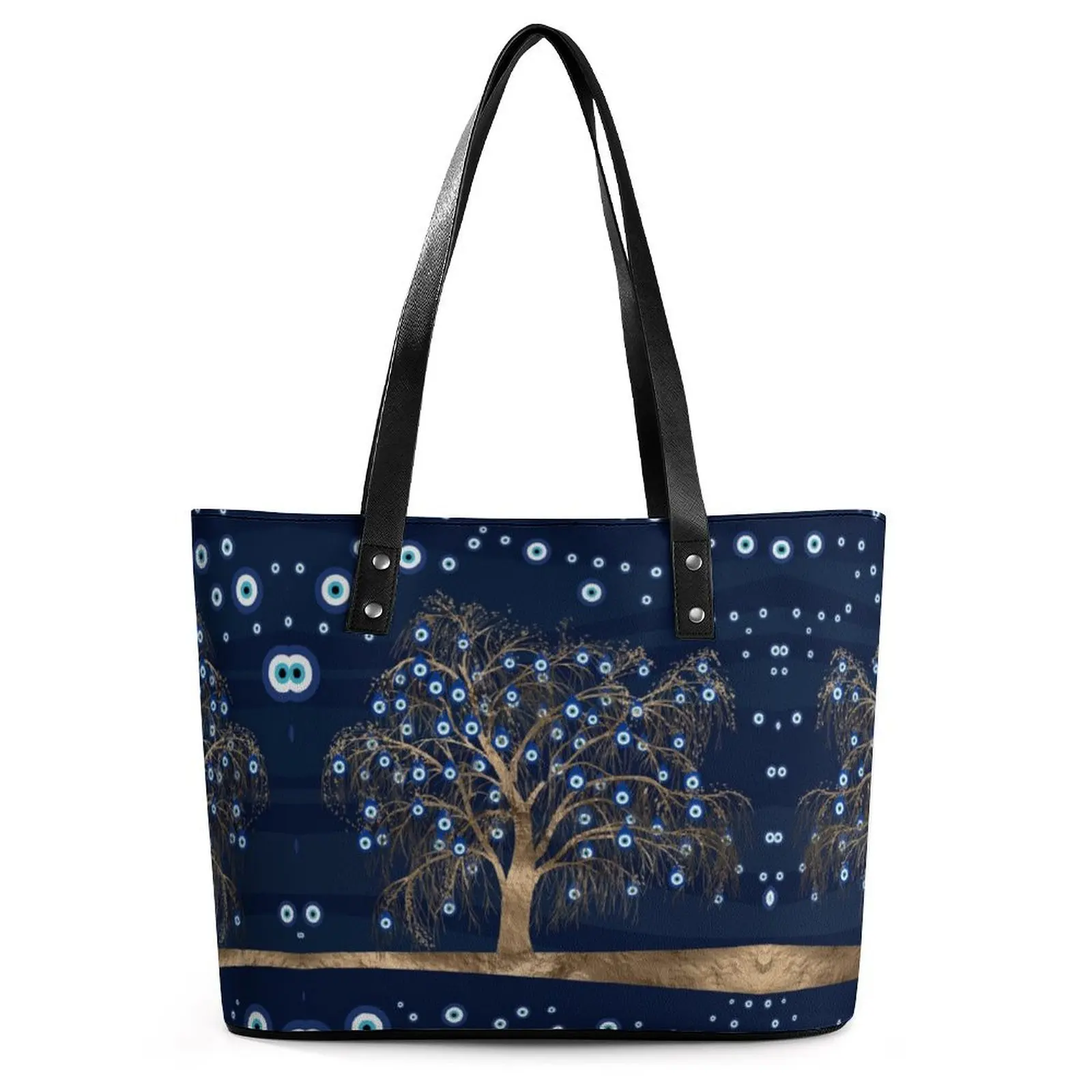 

Nazar Charm Tree Handbags Evil Eye Belt Tote Bag Aesthetic PU Leather Shoulder Bag Student Beach Graphic Shopping Bags