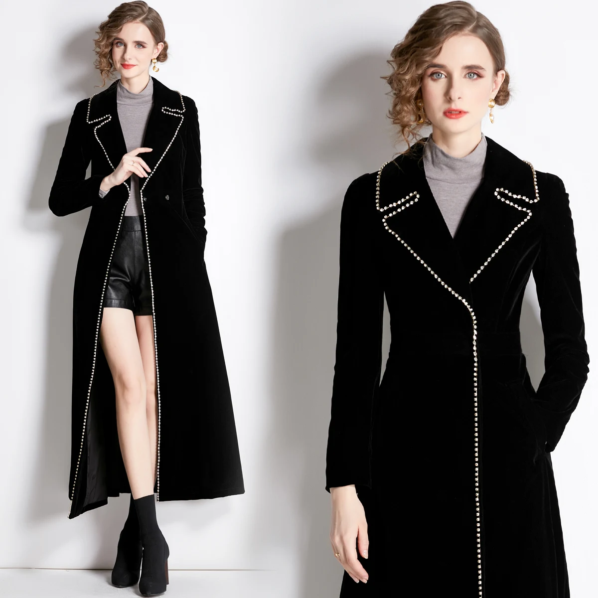 Women's lapel long coat women's fashion temperament coat