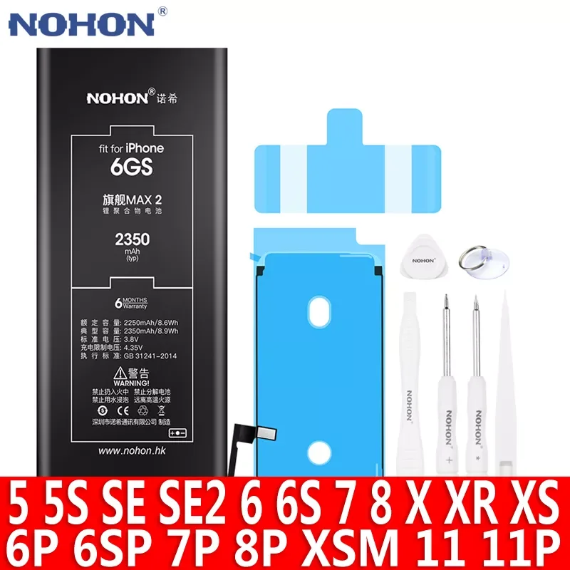 

Аккумулятор NOHON для iPhone X 6 S 7 6 8 Plus 5S 5C 5, аккумулятор для iPhone SE 2016 SE2 2020 XR XS MAX 11 Pro Max, аккумулятор большой емкости