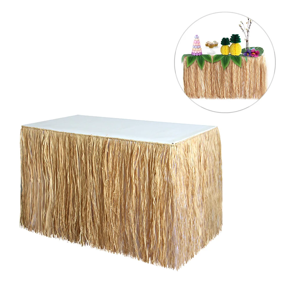 

Party Table Skirts Luau Decorations Hawaiian Desk Straw Summer Tablecloth Parties Hula Tutu Decorative Home Banquet Beach For