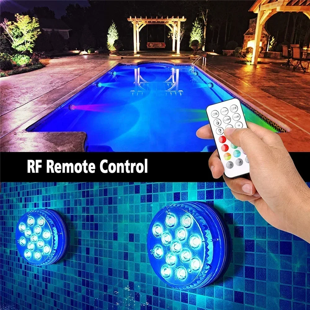 Обновленные погружные фонари IP68 RGB подводные для бассейна с радиочастотным