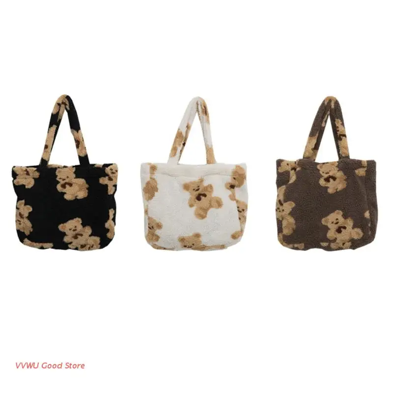 

Soft Cute Lamb Like Shoulder Bags Women Large Capacity Fleece Canvas Tote Bags Bear Handbags Shopper Bag for Girls