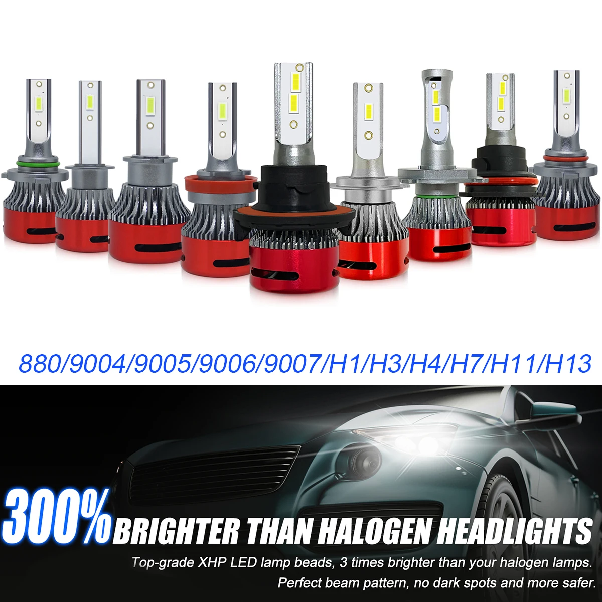 

2 шт., Автомобильные светодиодные лампы H1 H3 H4 H7 H8 H9 H11 6500 9005 9006 880 881