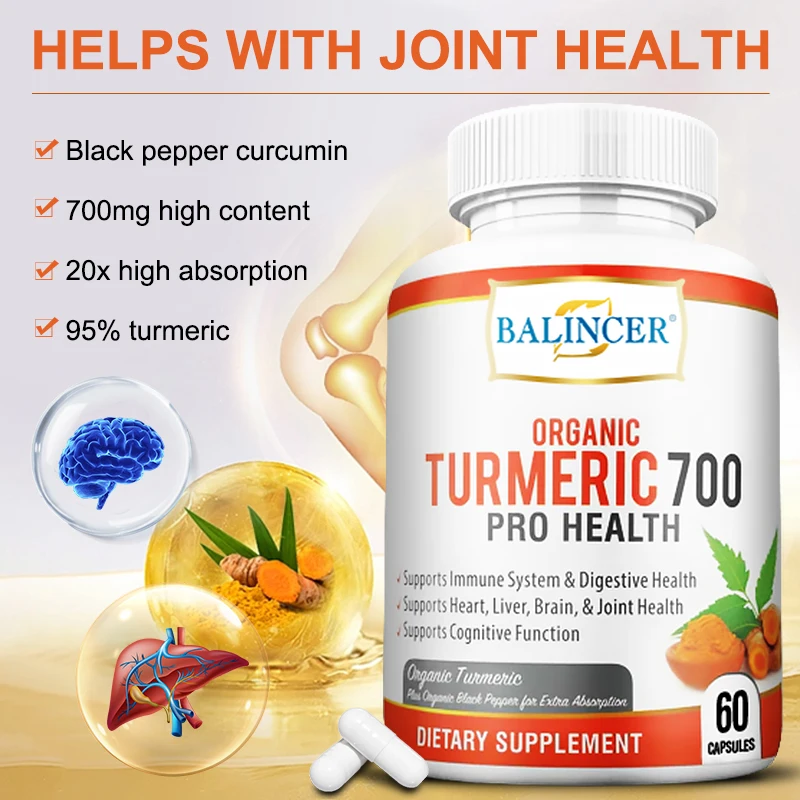 

Balincer Organic Turmeric Capsules - Promotes Digestion & Weight Loss, Joint & Skin Health, Supports Focus & Immune System,