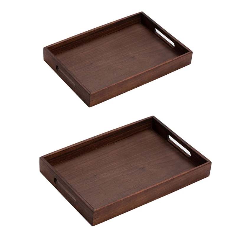 

Wooden Serving Tray with Handle Rectangle Breakfast Sushi Bread Dessert Cake Plate Platter for Farmhouse Home Decor