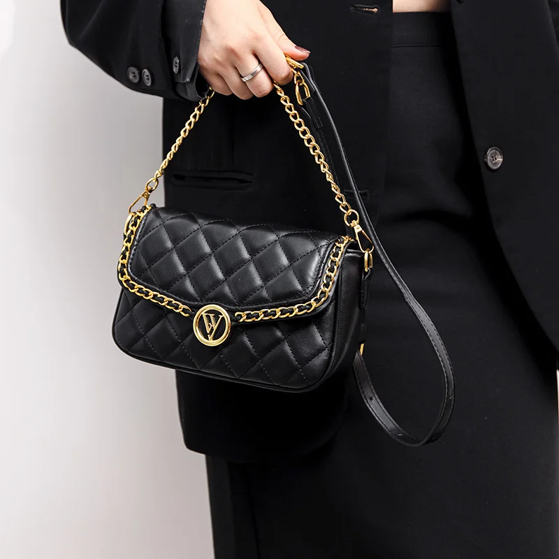 

high quality luxury brand Live broadcast heavy industry chain square 2023 popular small Xiangling lattice sheepskin women's bag