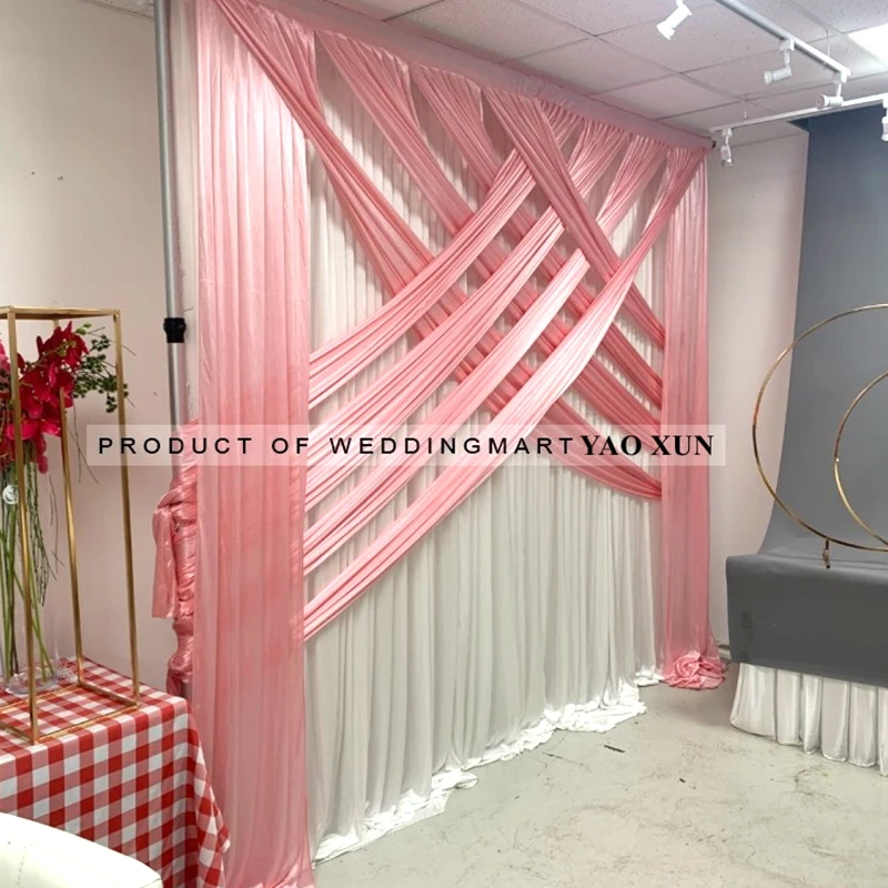 Спереди перекрещивается белый ледяной шелк свадебный фон занавеска сценический