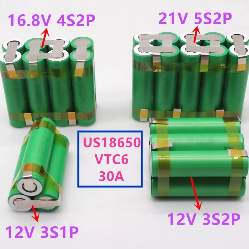 

NEW2023 12V - 21V US18650 VTC6 6000mAh 30amps for 12.6v screwdriver battery weld soldering strip 3S1P 12.6v battery pack (cust