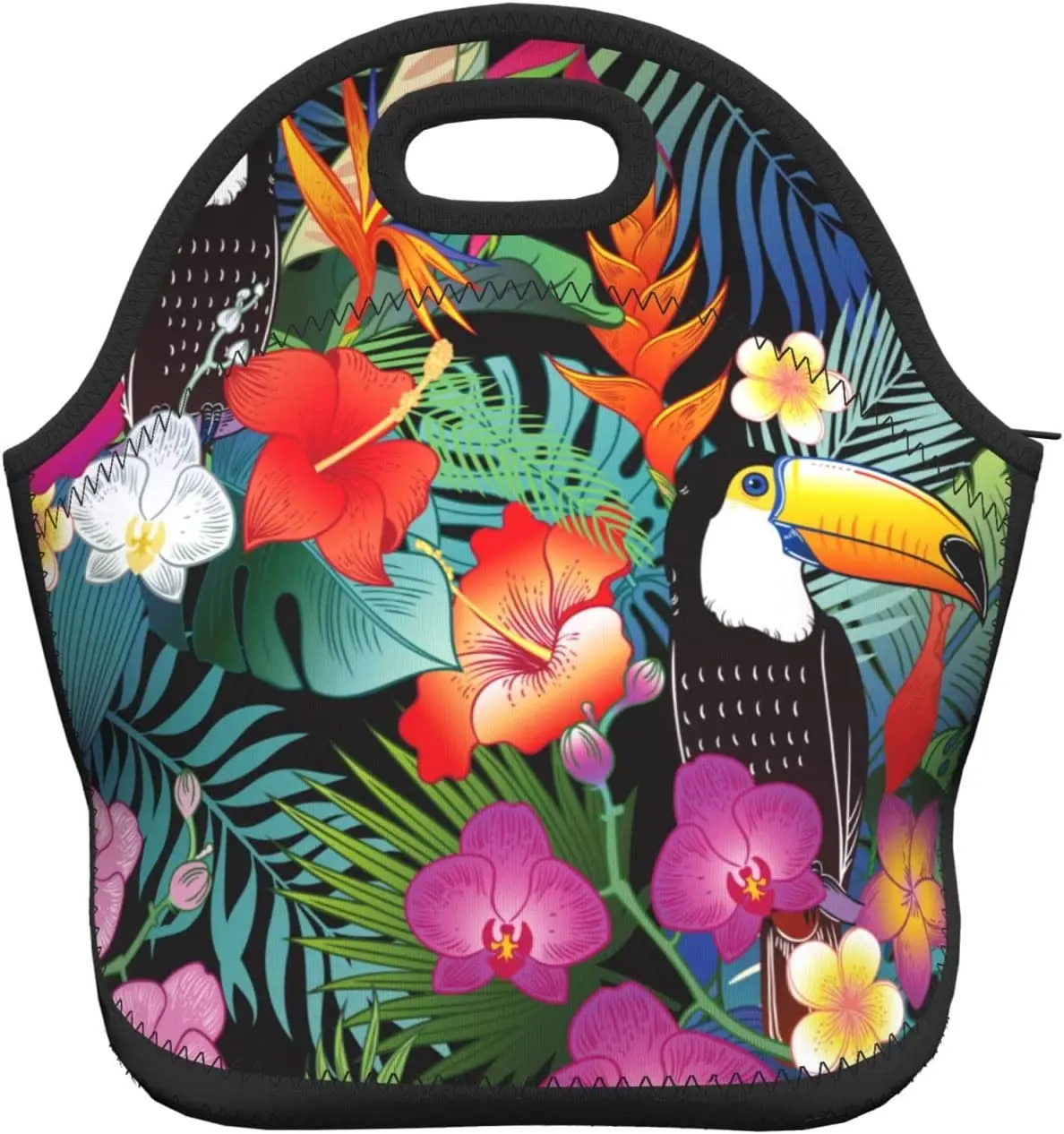 

Neoprene Lunch Bag Beautiful Tropical Exotic Parrot Birds And Jungle Flowers Lunch Bag Insulated Lunch Box Tote