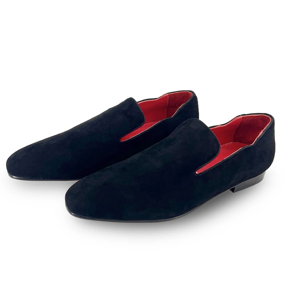 

Черные замшевые лоферы из телячьей кожи, роскошные дизайнерские туфли с красной подошвой, без застежек, мужские строгие туфли для свадьбы, в...