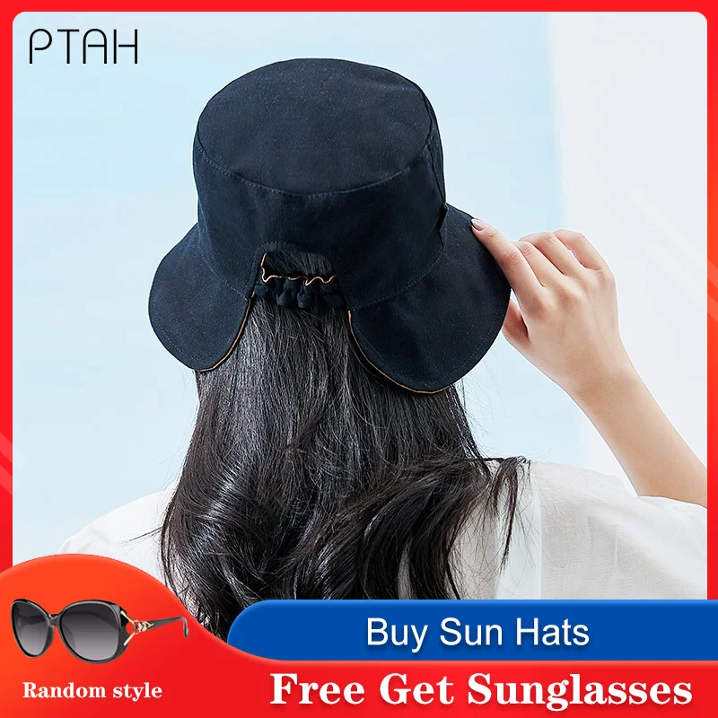

Летняя новая женская тканевая шляпа [PTAH], дышащая Складная Повседневная Двусторонняя женская шляпа с защитой от УФ-лучей